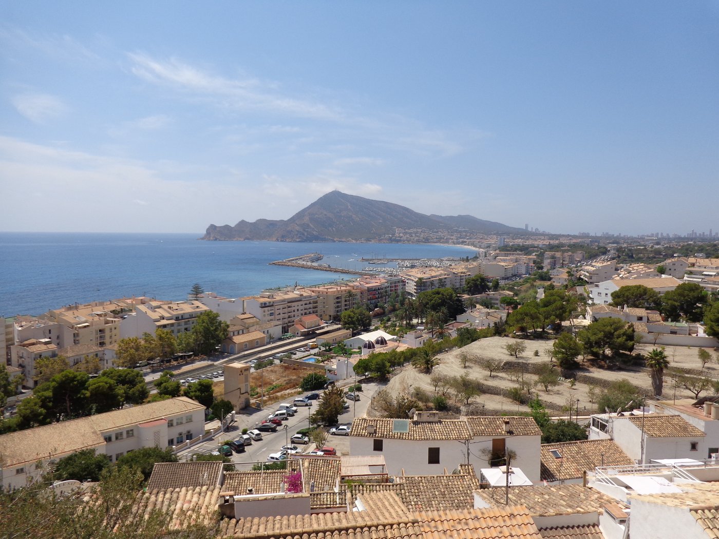 The view from Altea's old town over the bay toward the headland and the Mediterranean sea